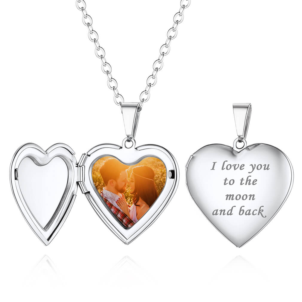 U7 Jewelry Custom Engraved Heart Locket Necklace with Photo 