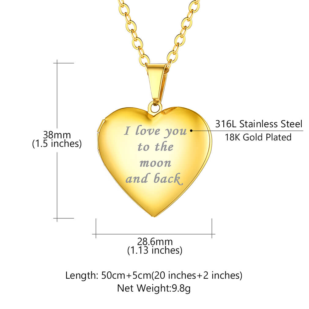 U7 Jewelry Custom Engraved Heart Locket Necklace with Photo 