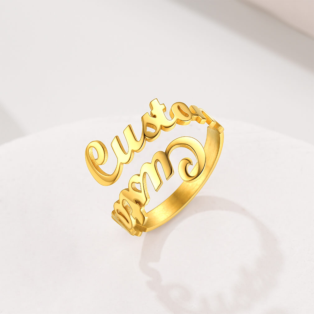 Gold Plated Custom Family Name Ring for Women 