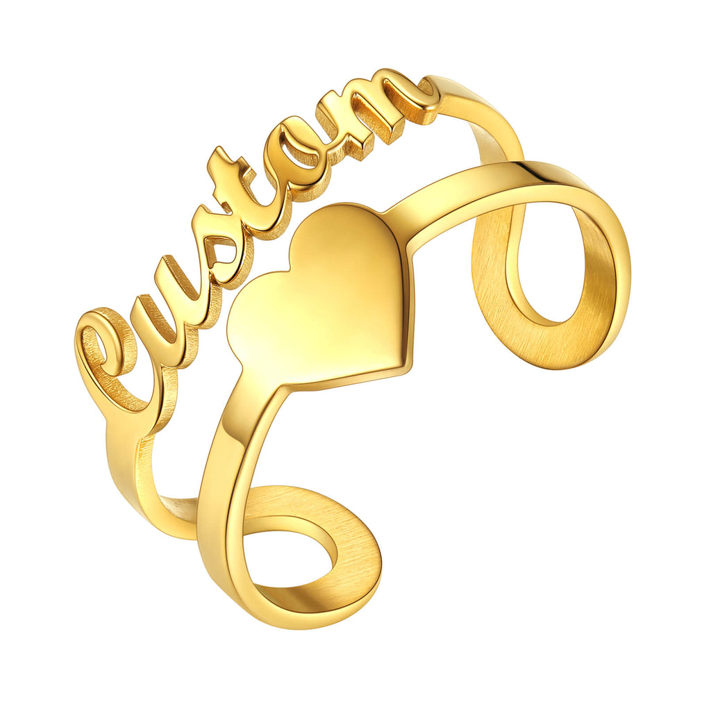 Heart Shape Gold Plated Custom Name Ring for Women 