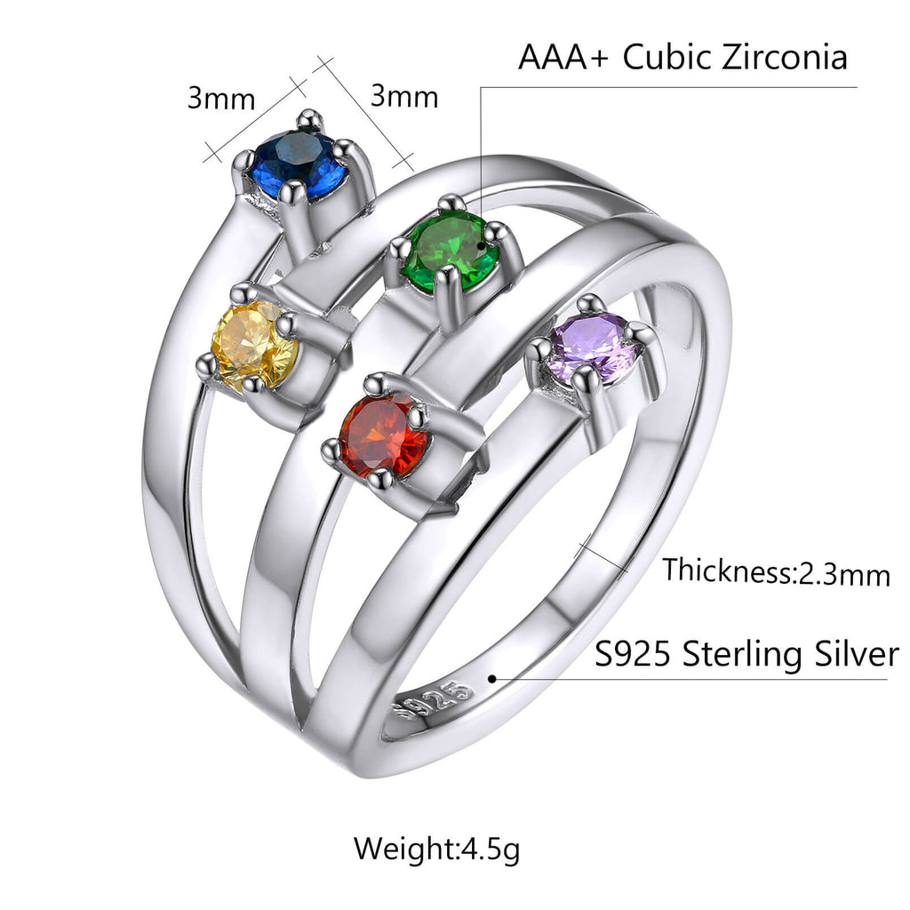 Custom Birthstone Ring for Women Personalized Adjustable Ring 