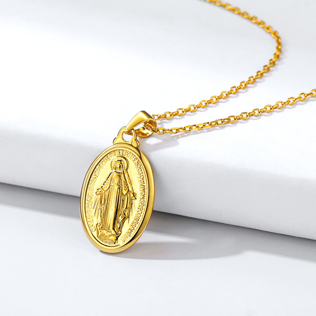 U7 Jewelry Virgin Mary Necklace 18K Gold Plated Women/Men Christian Jewelry Cross Miraculous Medal Pendant Necklace 