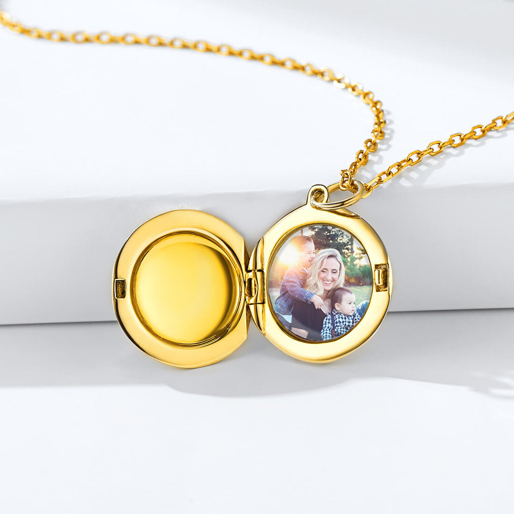 U7 Jewelry Custom Gold Plated Picture Necklace Round Shape Photo Pendant 
