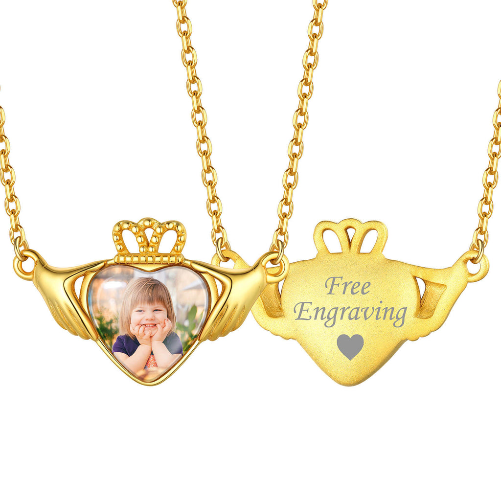 U7 Jewelry Custom Necklace with Picture Engraved Heart Shape Message Necklace 