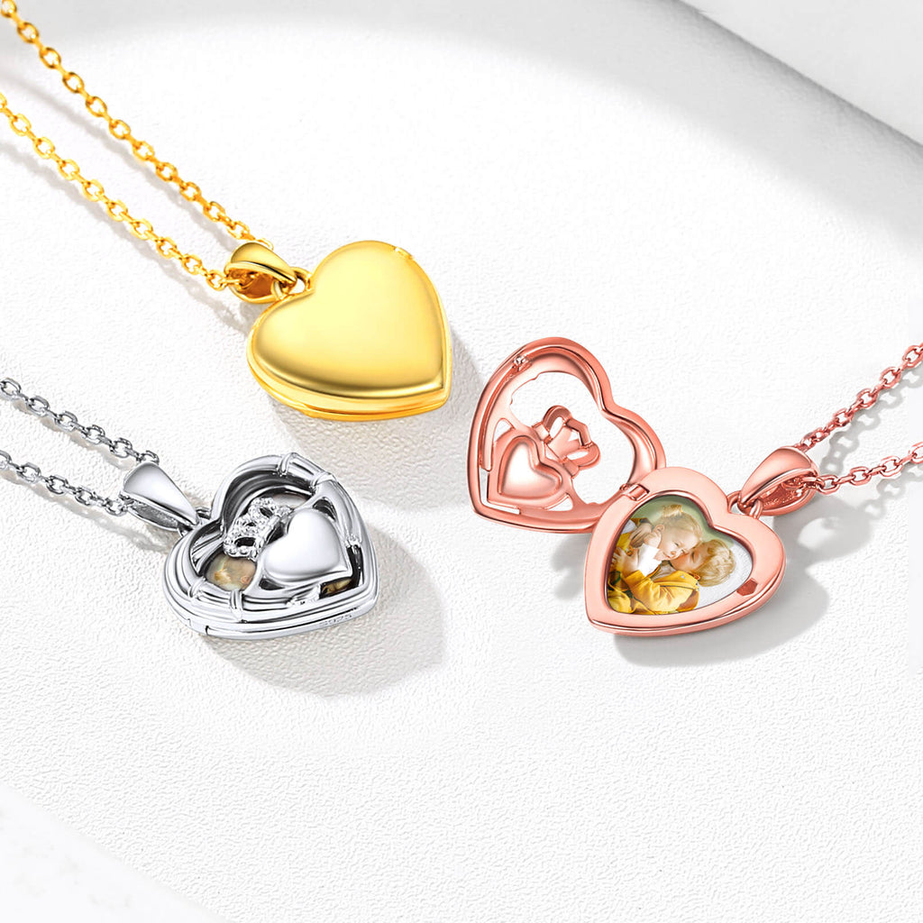 U7 jewelry Personalized Engraved Picture Necklace Heart Shaped Photo Pendant 