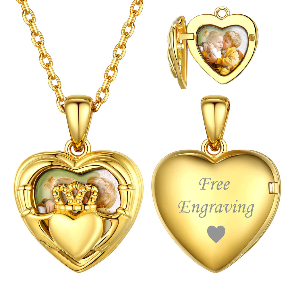 U7 jewelry Personalized Engraved Picture Necklace Heart Shaped Photo Pendant 