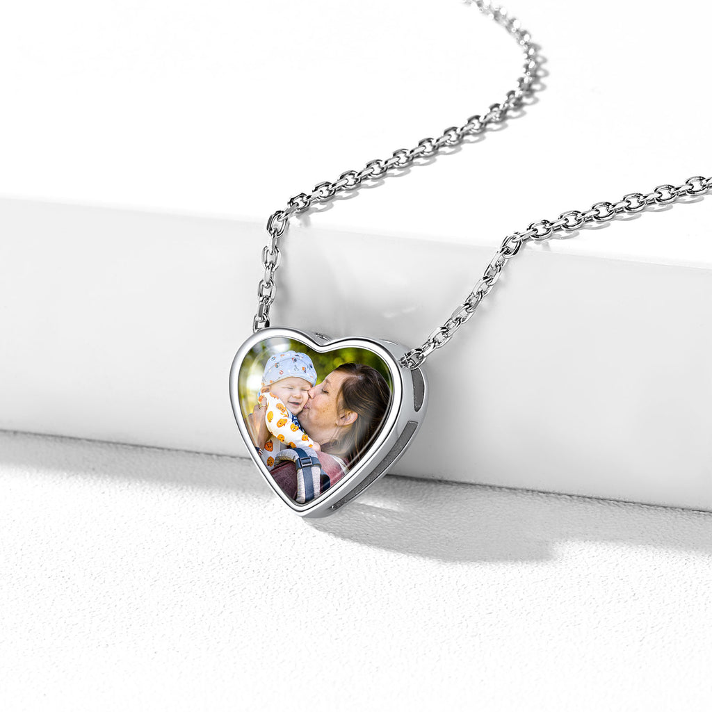 U7 Jewelry Sterling Silver Forever in My Heart Necklace With Picture Engraved Necklace 