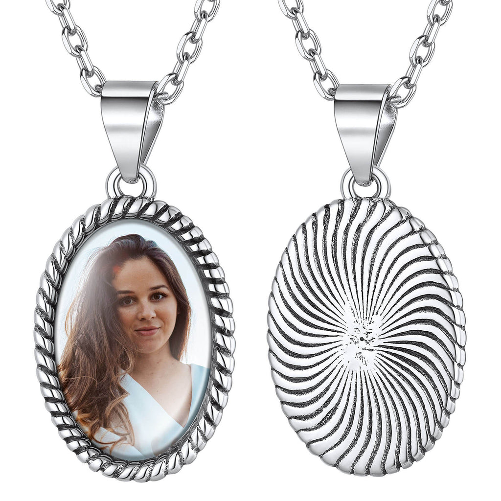 U7 Jewelry Personalized Sterling Silver Oval Photo Pendant Necklace 