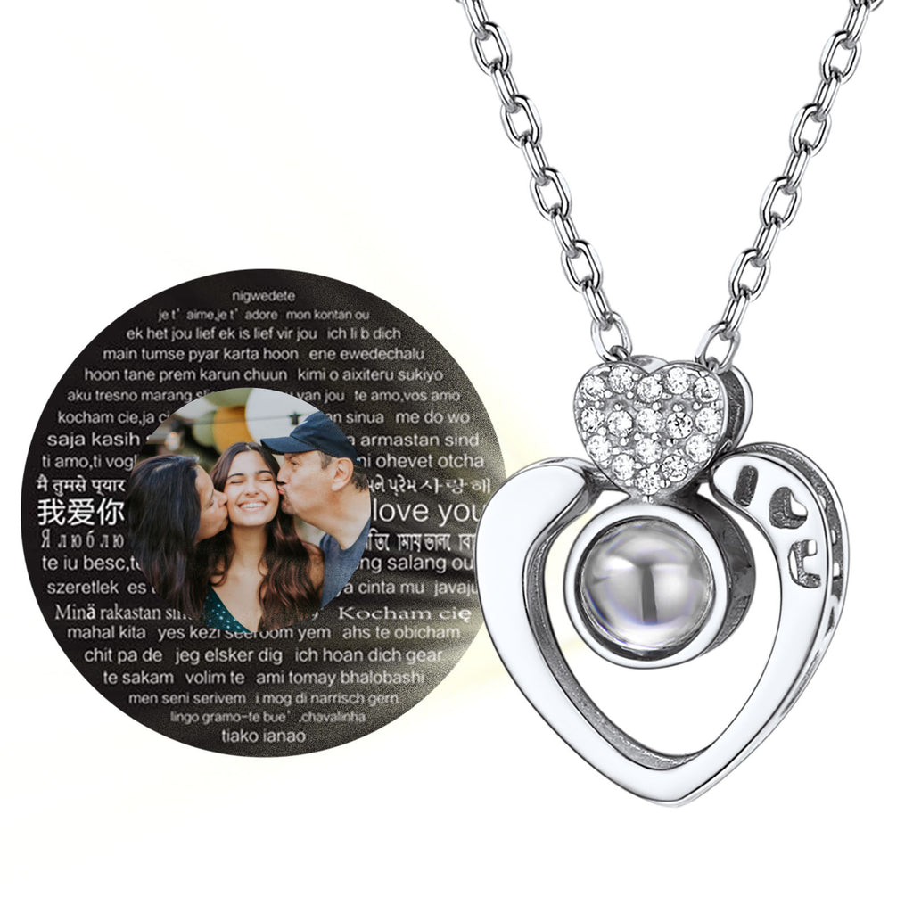 U7 Jewelry Love You Photo Projection Necklace in 100 Languages Silver Heart Shape 