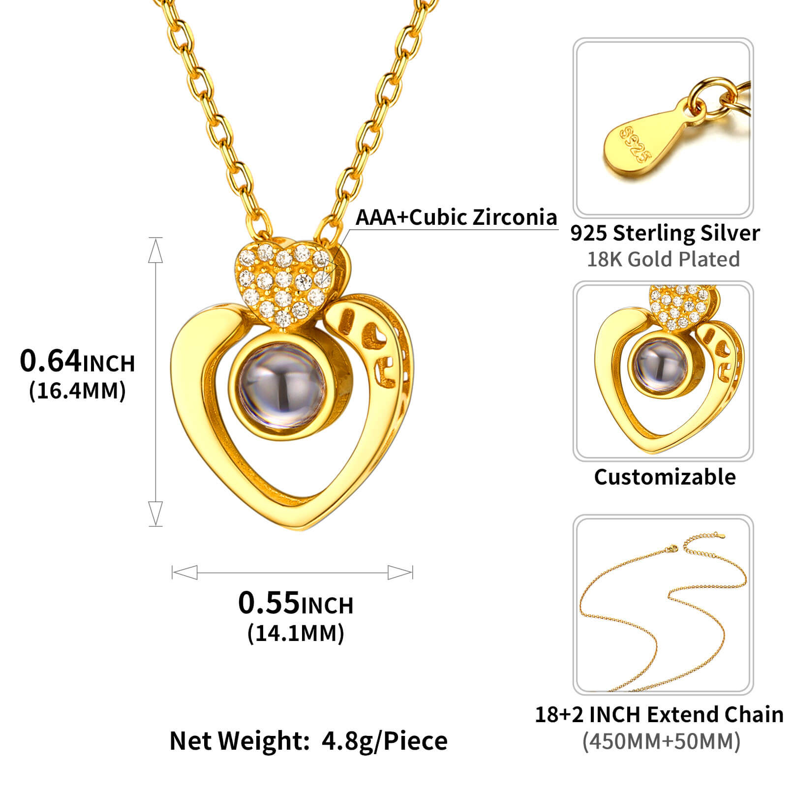 LBECLEY Necklace with Heart Pendant I Necklace Projection 100 Rotating  Projecti Astronomical Ball You Love Languages Necklaces Pendants Jewelry Chains  for Necklaces Gold 