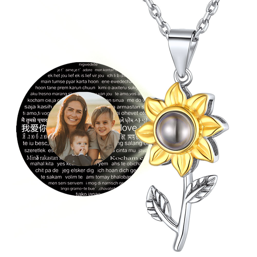 U7 Jewelry Custom Photo Projection 925 Sterling Silver Sunflower Pendant Necklace 