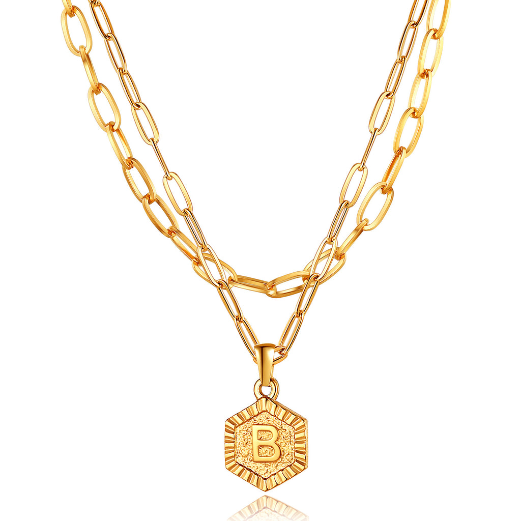 U7 Jewelry Initial Necklace Hexagon Zodiac Pendant Letter Necklaces For Women 