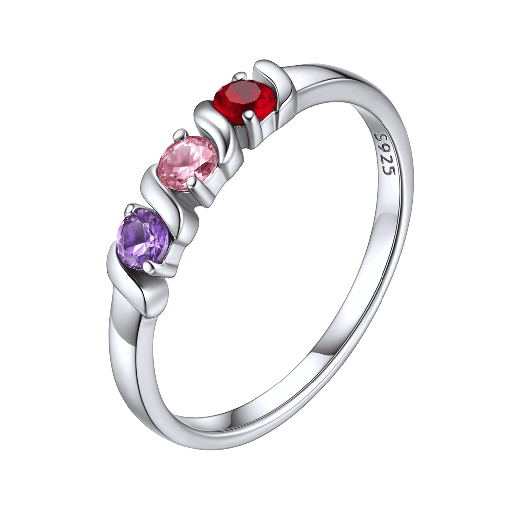 Family Birthstone Sterling Silver Ring With Custom Names For Women 