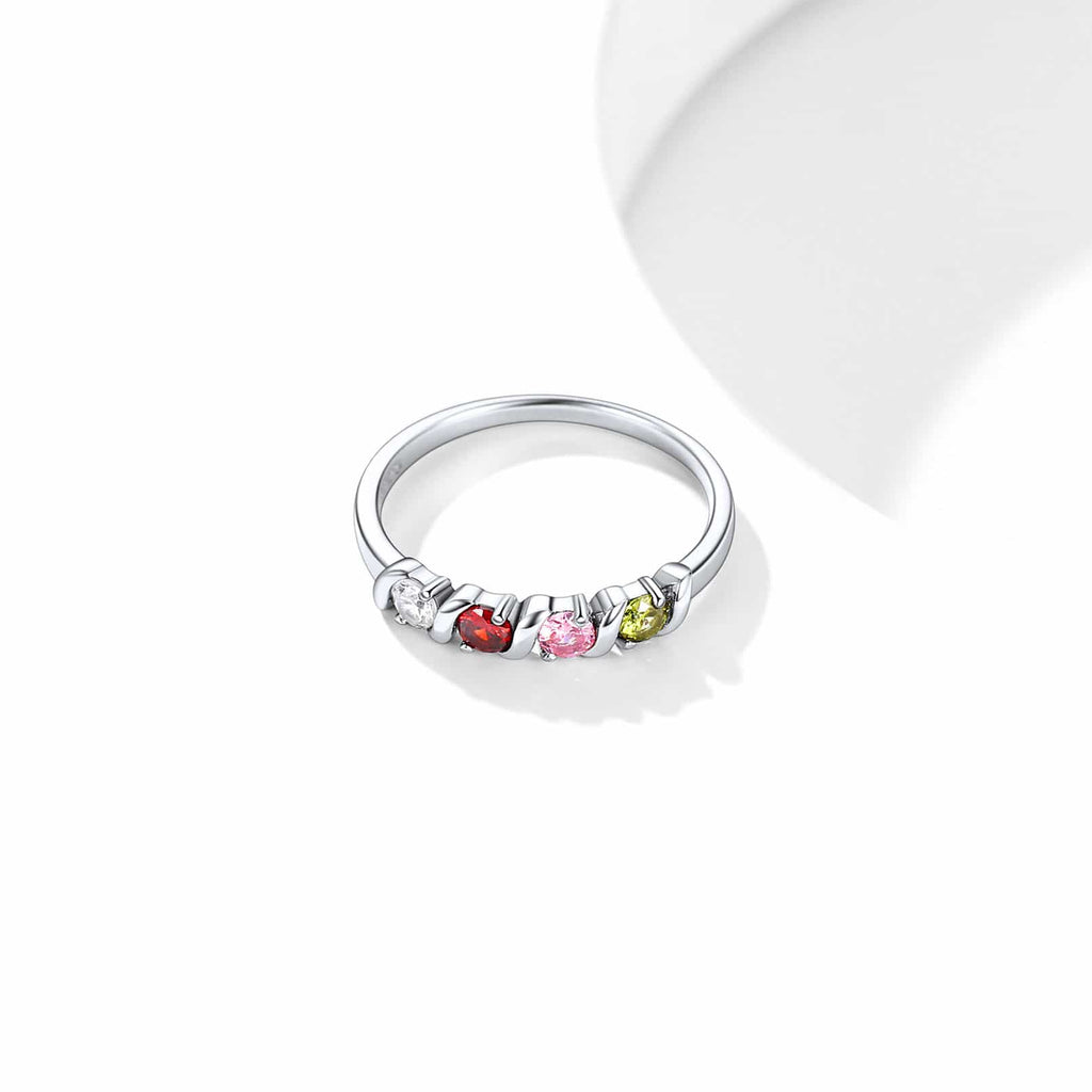 Family Birthstone Sterling Silver Ring With Custom Names For Women 