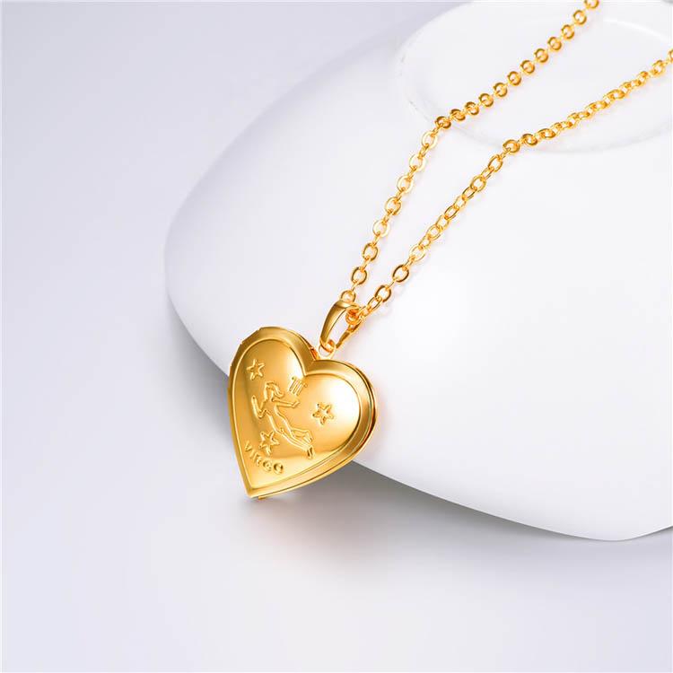 U7 Jewelry Engraved Zodiac Sign Heart Locket Necklace with Photo 