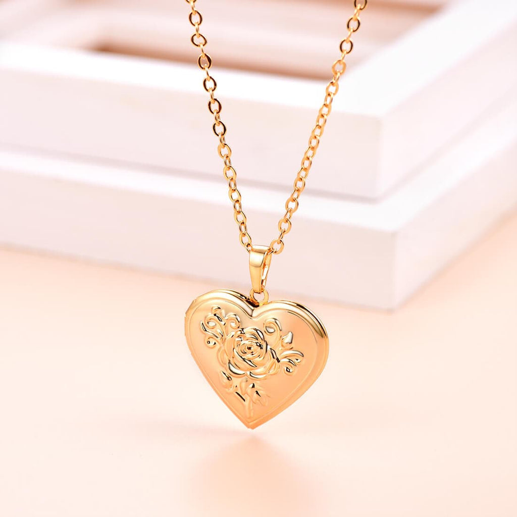 U7 Jewelry Engraved Rose Heart Locket Necklace with Picture 