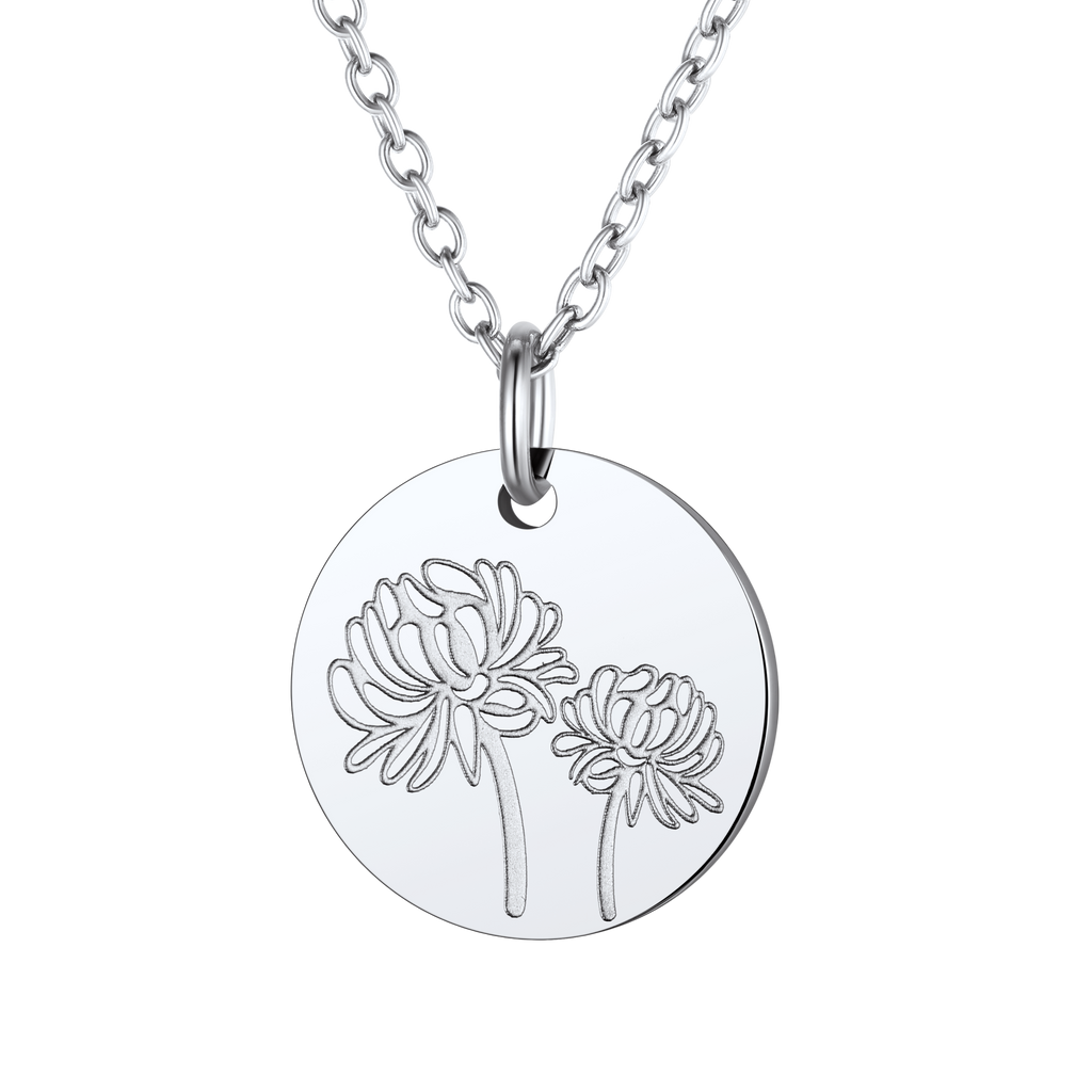 Personalized Custom Engraved Birth Flower Disc Necklace for Women 