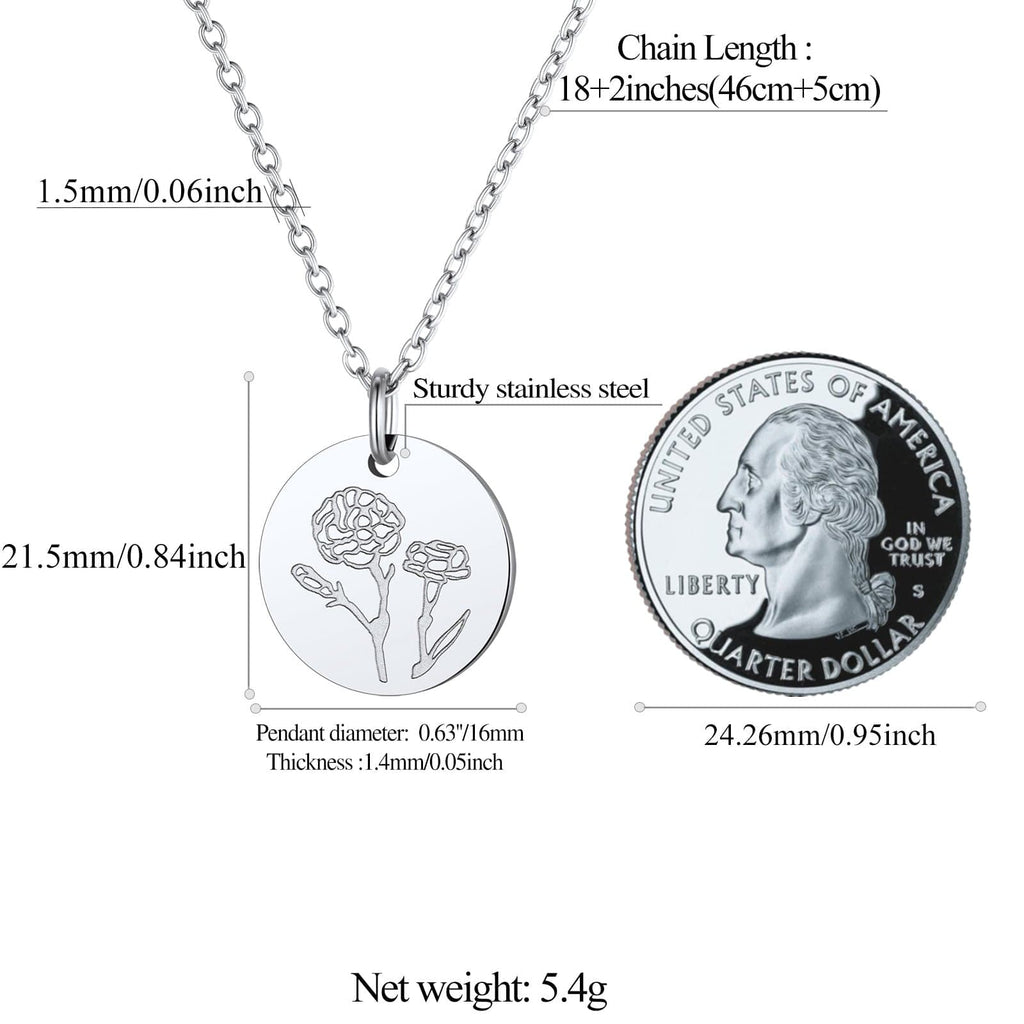 Personalized Custom Engraved Birth Flower Disc Necklace for Women 