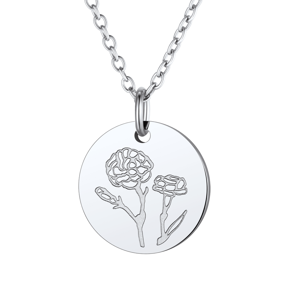 Personalized Custom Engraved Birth Flower Disc Necklace for Women 