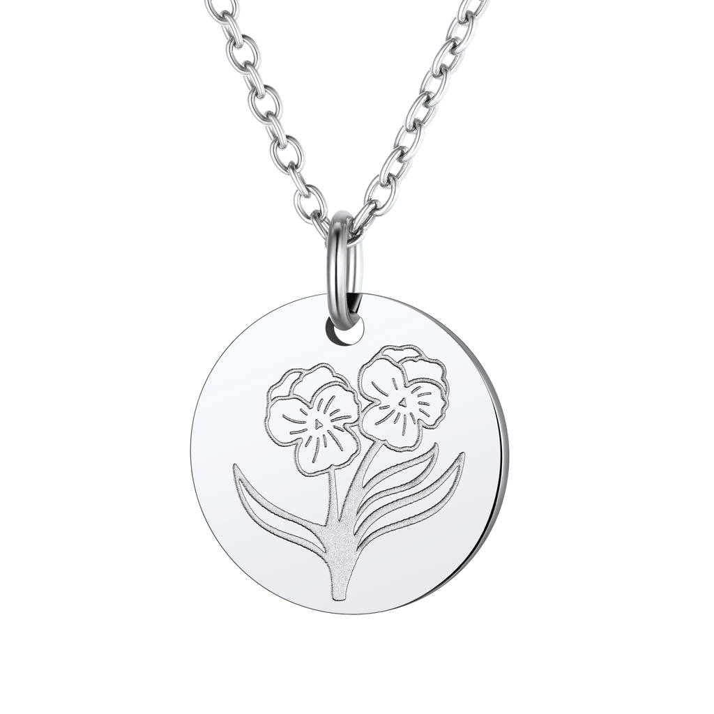 Personalized Custom Engraved Birth Flower Disc Necklace for Women 