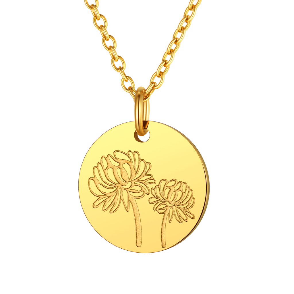 Personalized Custom Engraved Birth Flower Disc Necklace for Women 