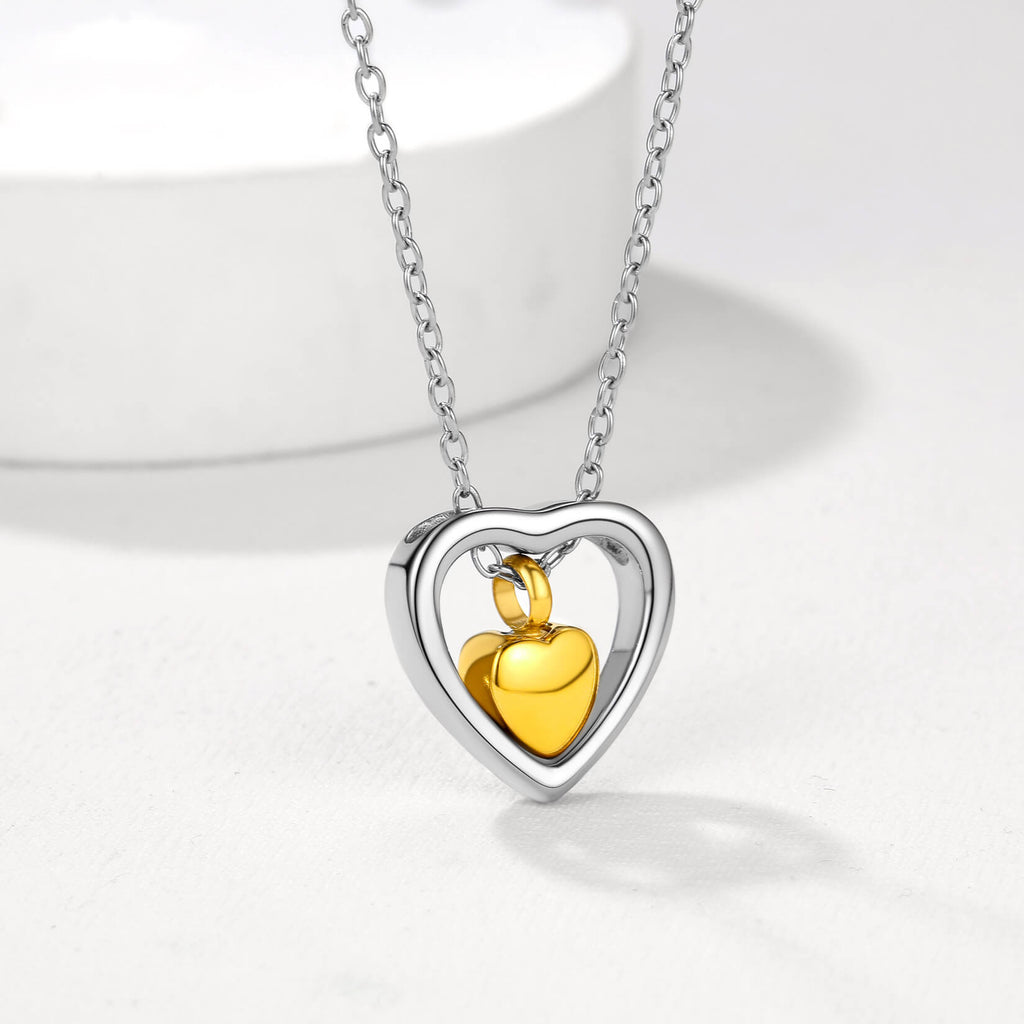 U7 Jewelry Double Heart Urn Necklace for Ashes 18K Gold Plated Cremation Jewelry 