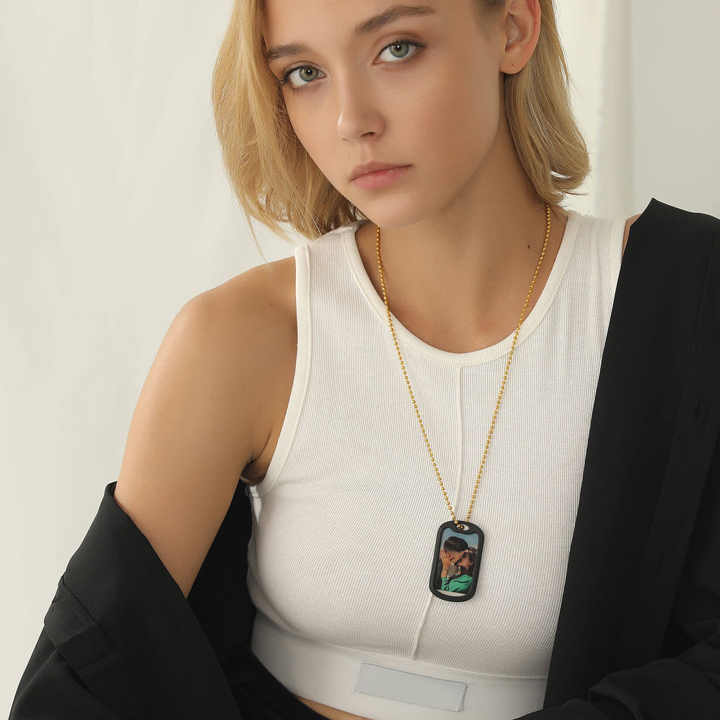 U7 Jewelry Personalized Photo Pendant Necklace With Text Dog tag Keychain 