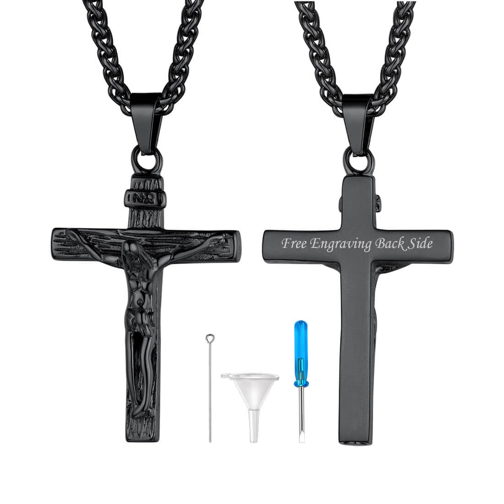 U7 Jewelry Engraved Crucifix Cross Urn Necklace To Hold Ashes 