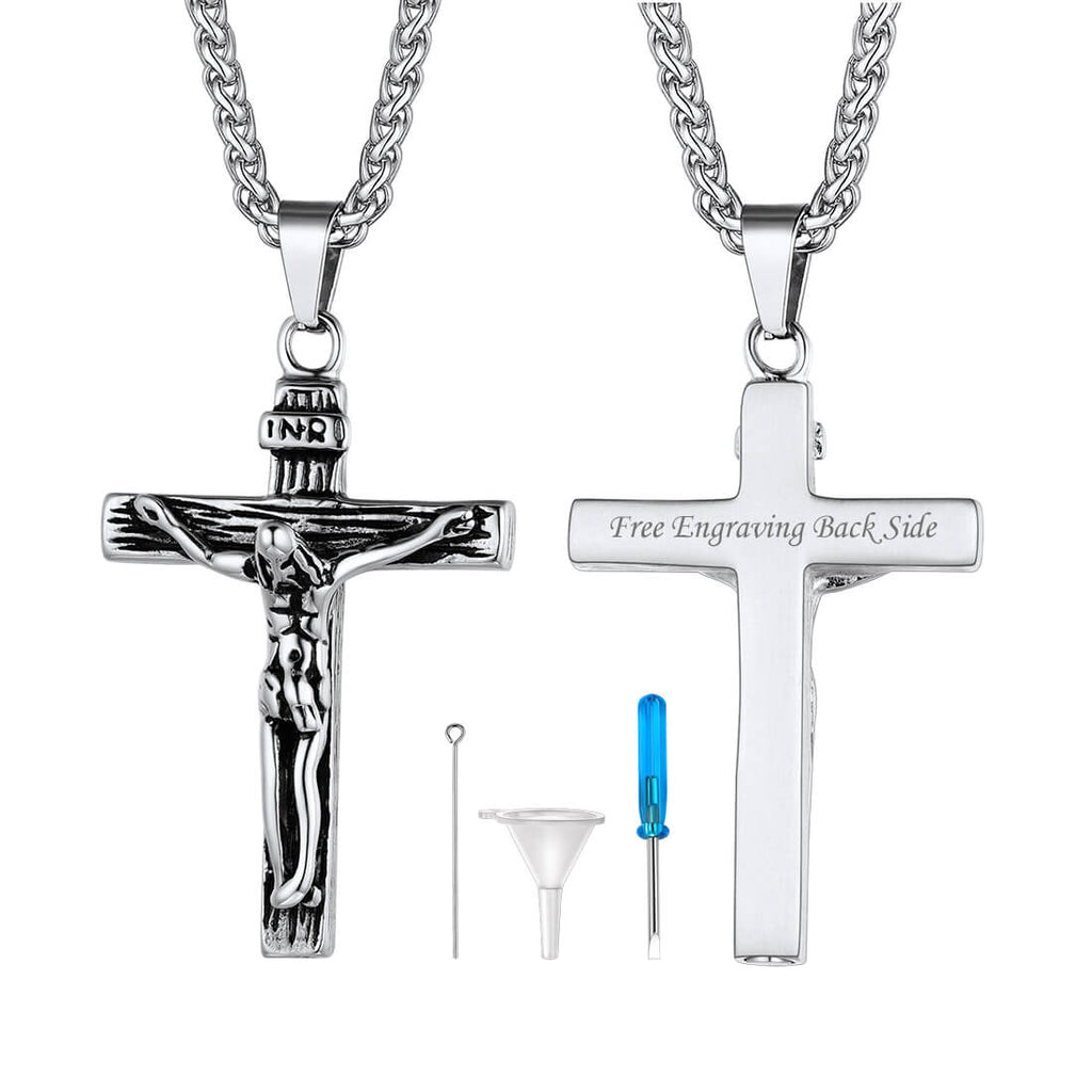 U7 Jewelry Engraved Crucifix Cross Urn Necklace To Hold Ashes 