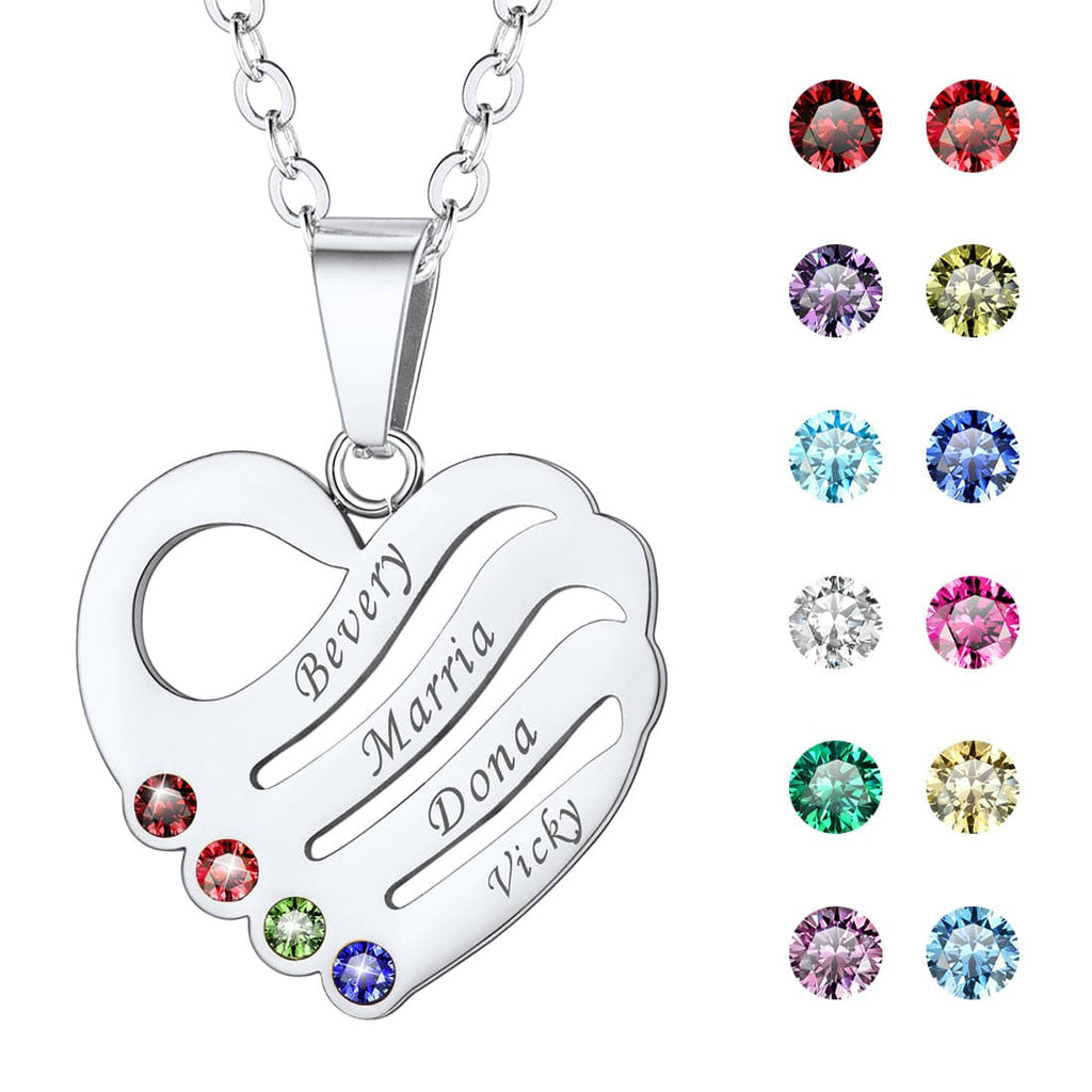 U7 Jewelry Personalized Engrave Name Necklace Heart Shape Pendant Necklace with Birthstone 