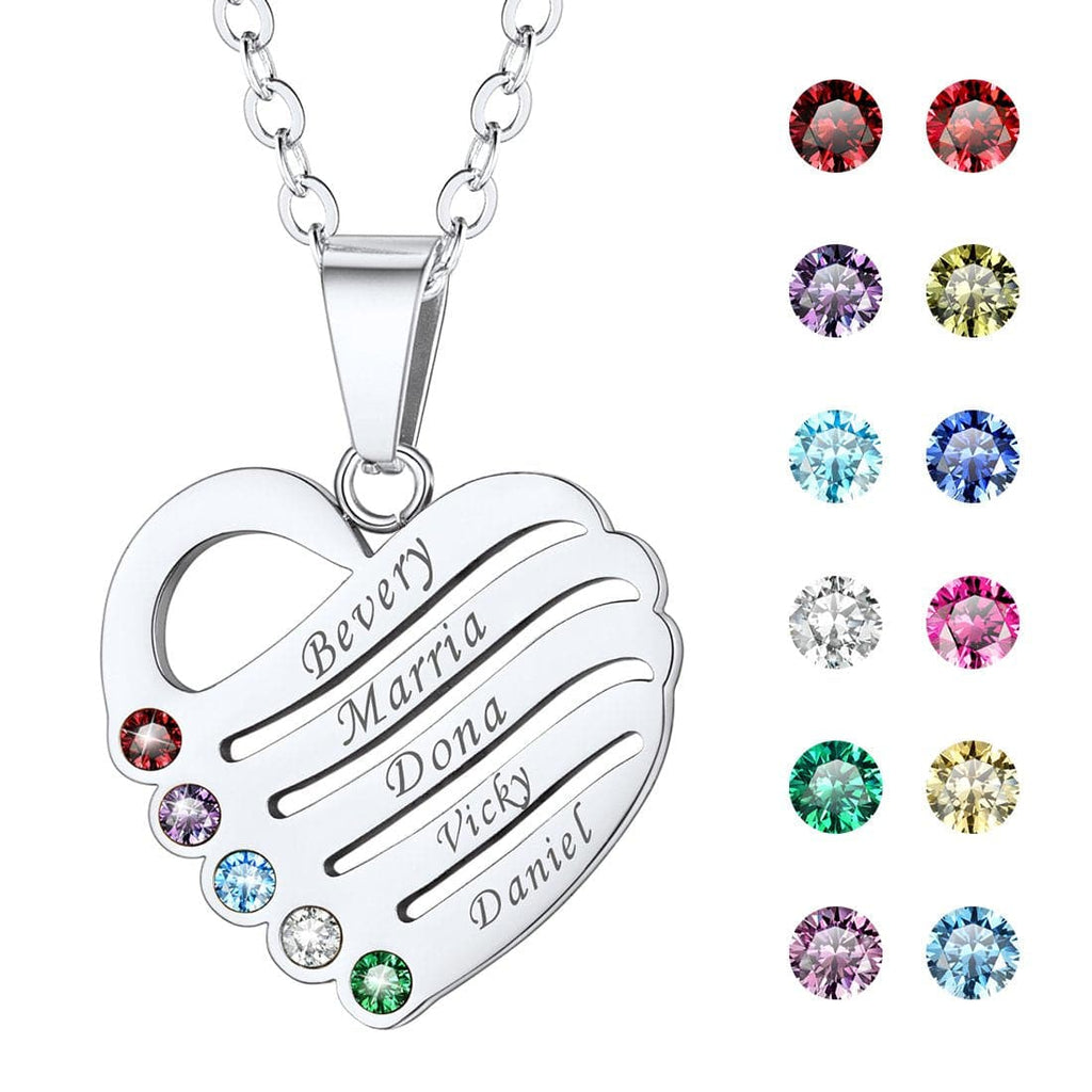 U7 Jewelry Personalized Engrave Name Necklace Heart Shape Pendant Necklace with Birthstone 