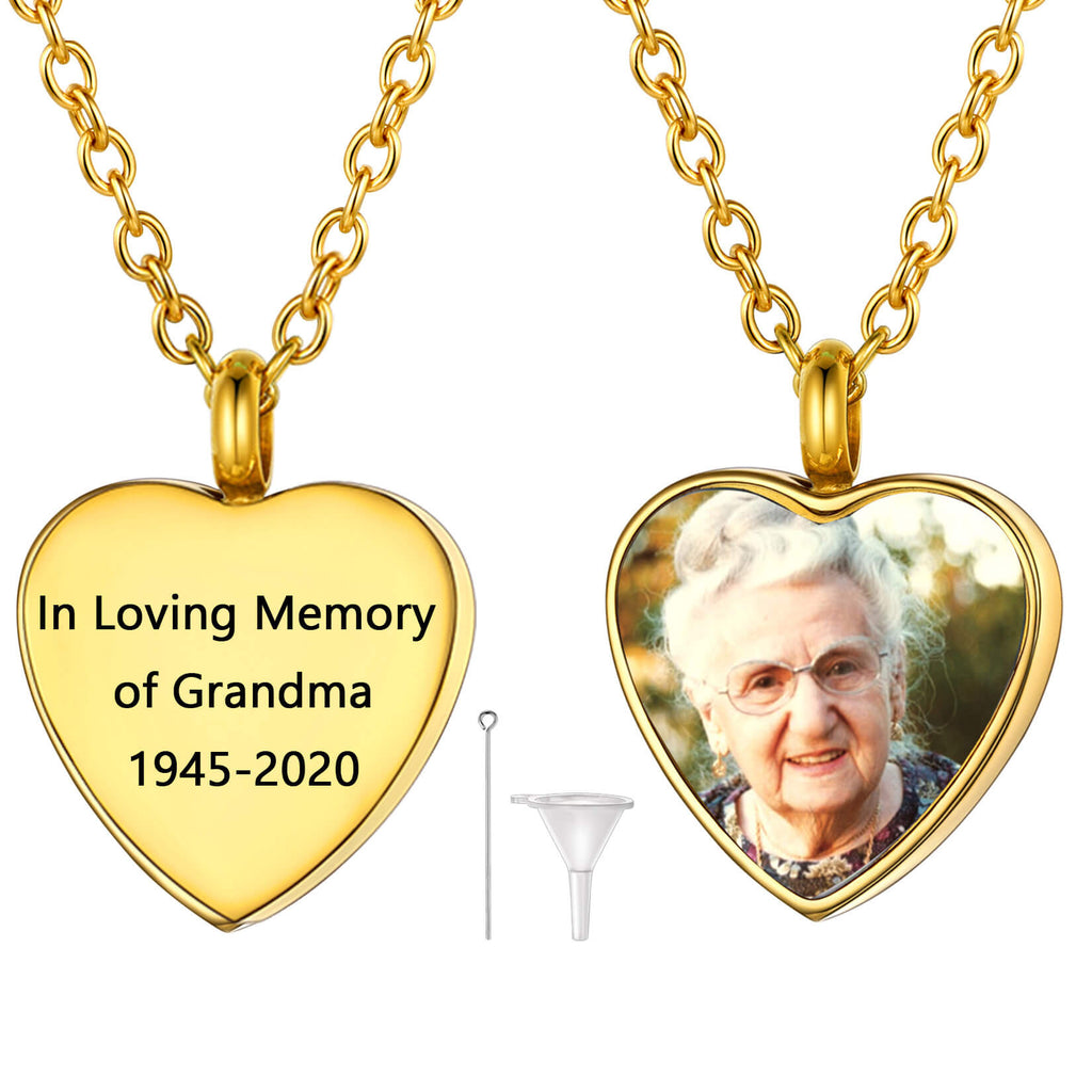 U7 Jewelry Heart Cremation Urn Necklace Engraved with Photo And Text 