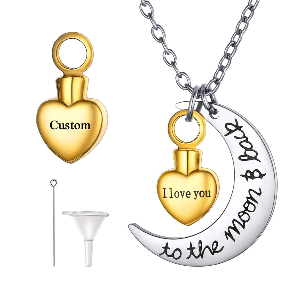 U7 Jewelry Memorial Moon and Heart Urn Necklace For Ashes 