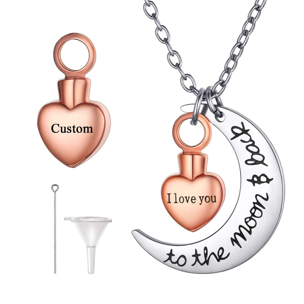 U7 Jewelry Memorial Moon and Heart Urn Necklace For Ashes 