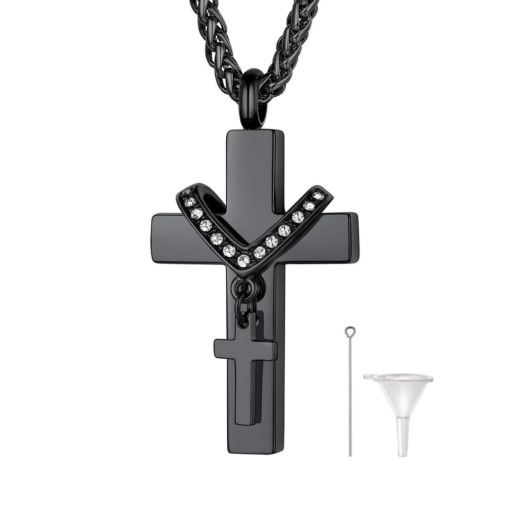 U7 Jewelry Engraved Cross Cremation Necklace For Ashes With Cubic Zirconia 