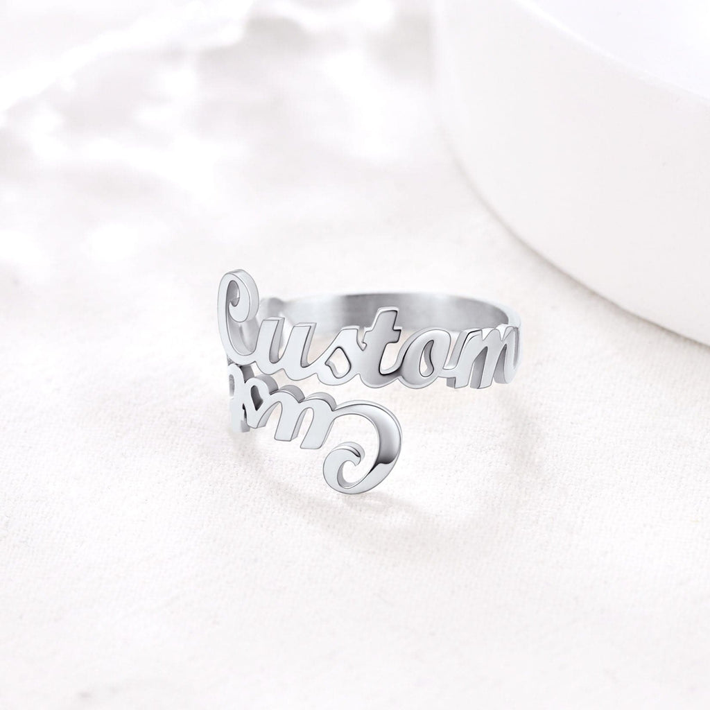 U7 Jewelry Custom Double Name Ring Open Cuff Finger Ring For Women 