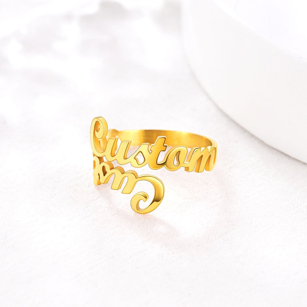 U7 Jewelry Custom Double Name Ring Open Cuff Finger Ring For Women 