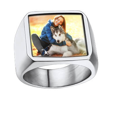 U7 Jewelry Custom Engraved Photo Ring for Men Square Ring with Photo 
