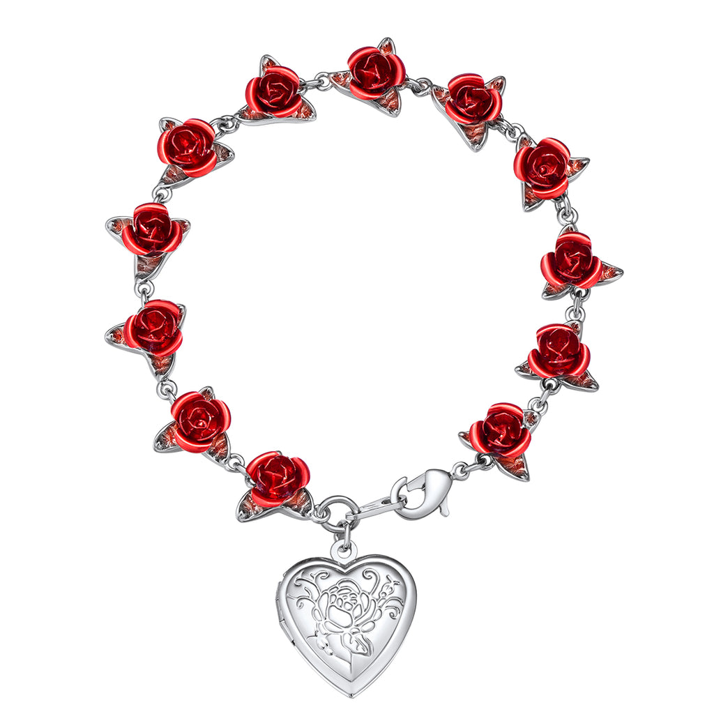 U7 Jewelry Rose Flower Photo Locket Bracelet For Women 