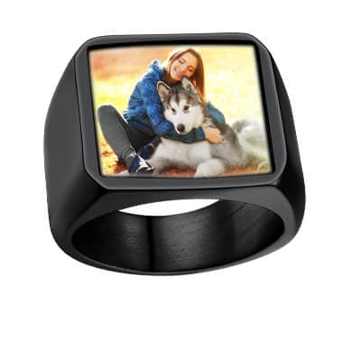 U7 Jewelry Custom Engraved Photo Ring for Men Square Ring with Photo 