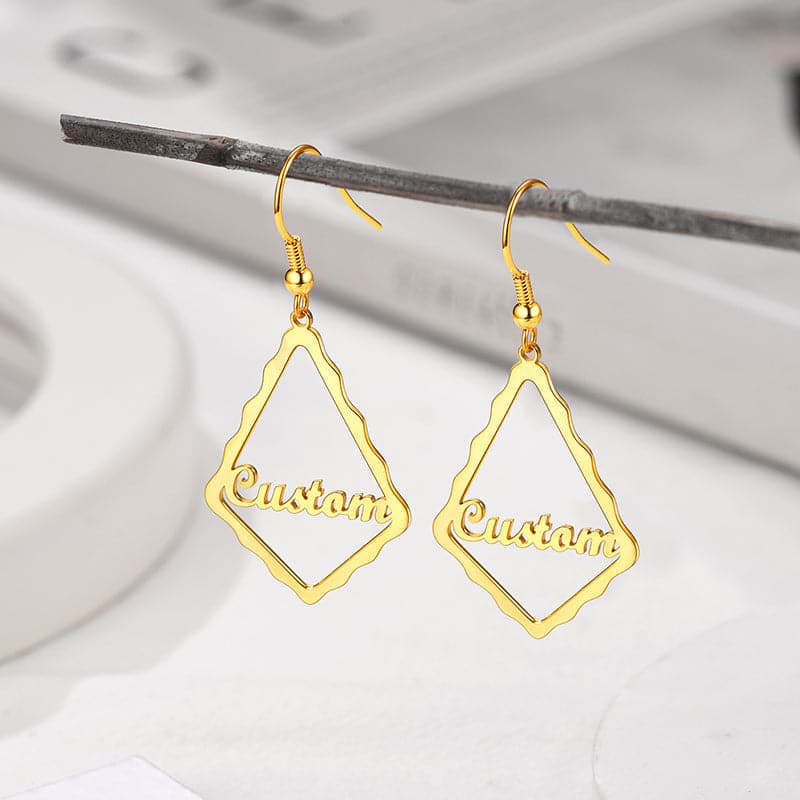 U7 Jewelry Custom Name Earrings Geometry Hoop Drop Earrings For Women 