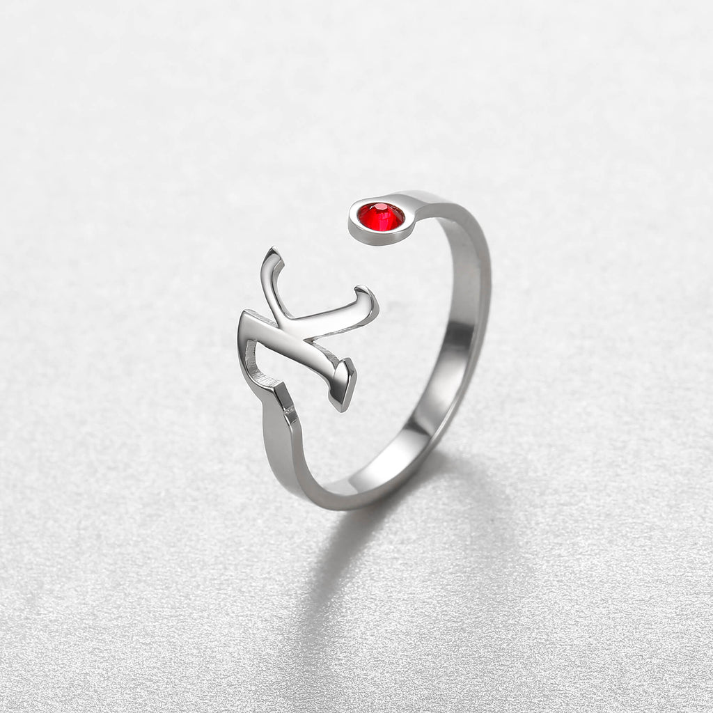 Sterling Silver Statement Ring Custom Letter Ring with Birthstone 