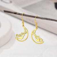 U7 Jewelry Custom Name Earrings Moon Hoop Drop Earrings For Women 