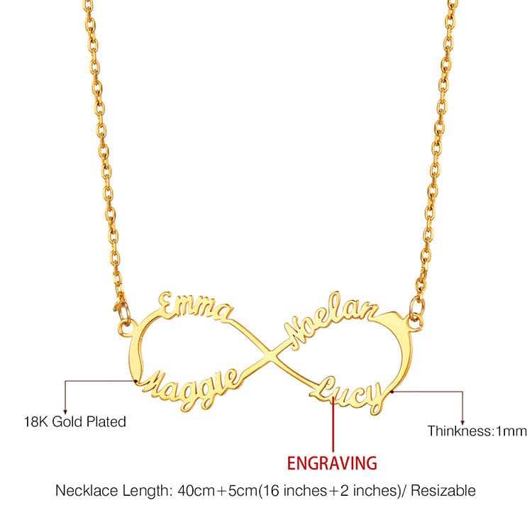 U7 Jewelry Personalized Infinity Custom Name Necklace with 4 Names 