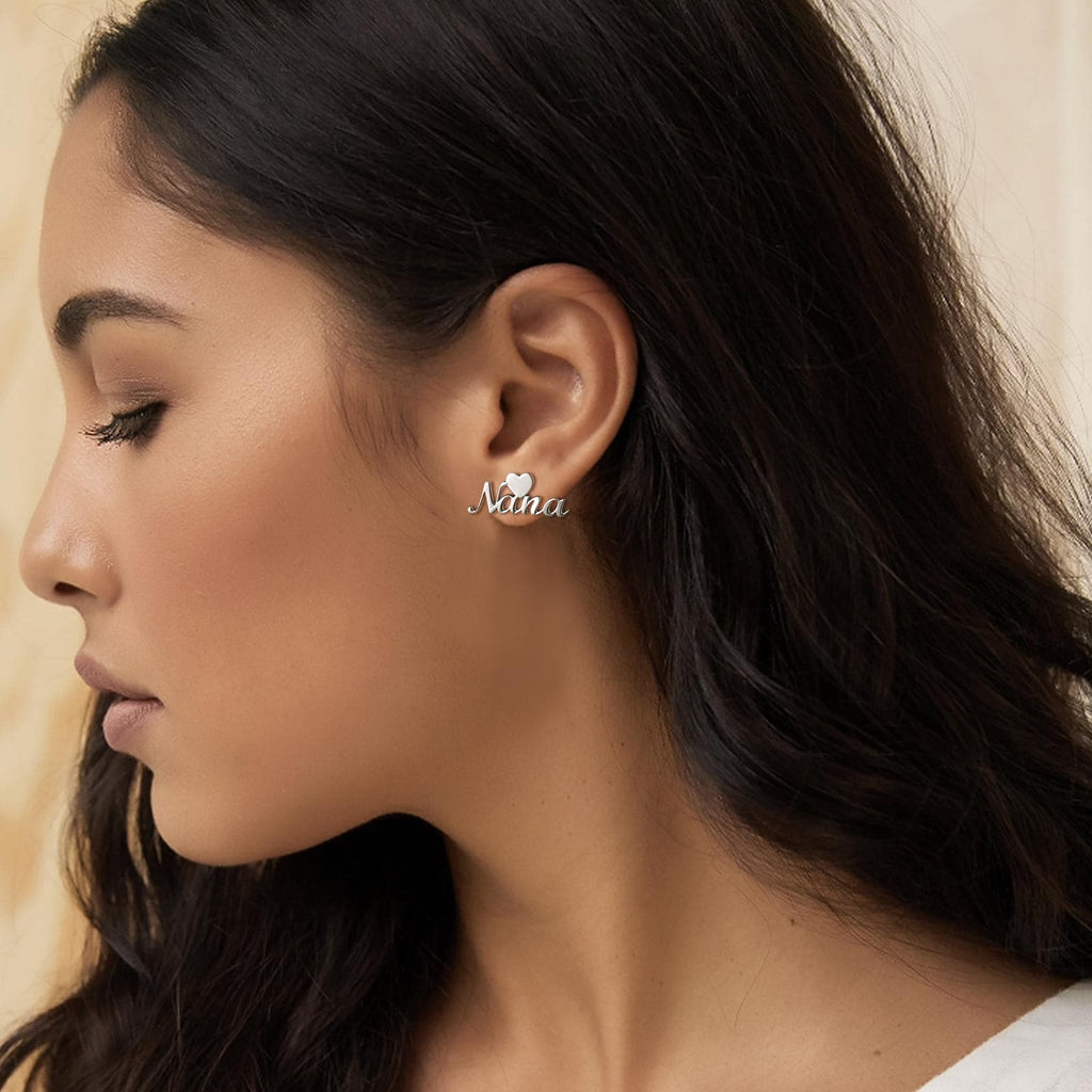 U7 Jewelry Custom Name Stud Earrings With Heart 