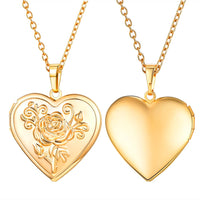 U7 Jewelry Engraved Rose Heart Locket Necklace with Picture 