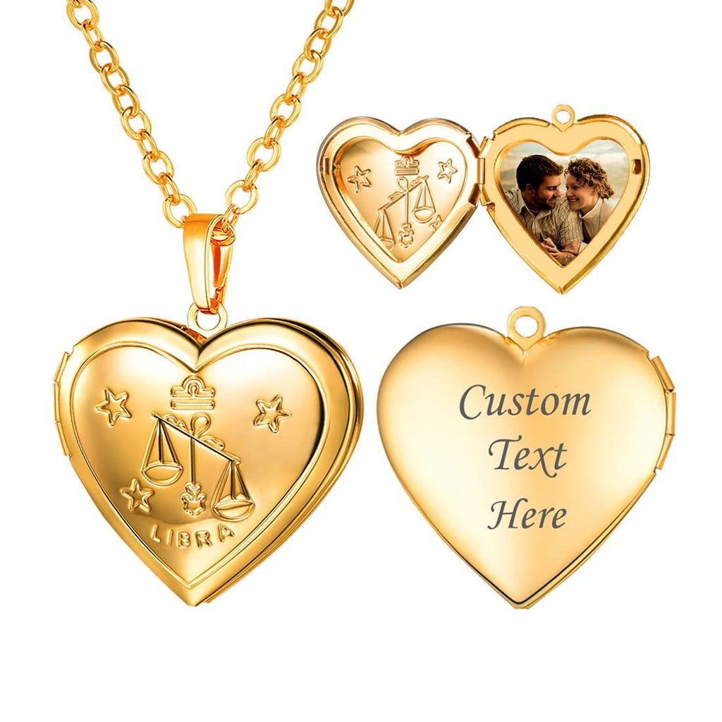 U7 Jewelry Engraved Zodiac Sign Heart Locket Necklace with Photo 