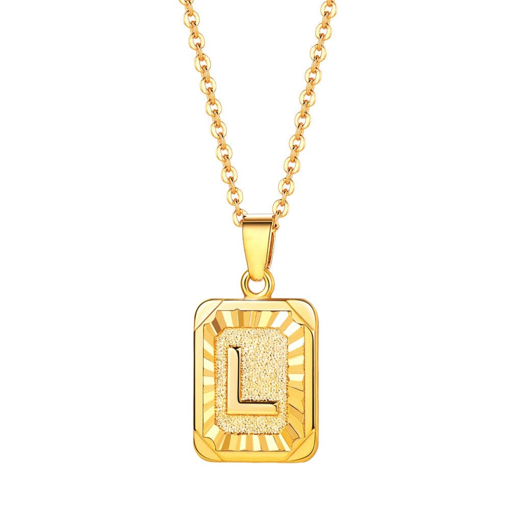 U7 Jewelry Square Initial Necklace A-Z Letter Necklace Men Women 