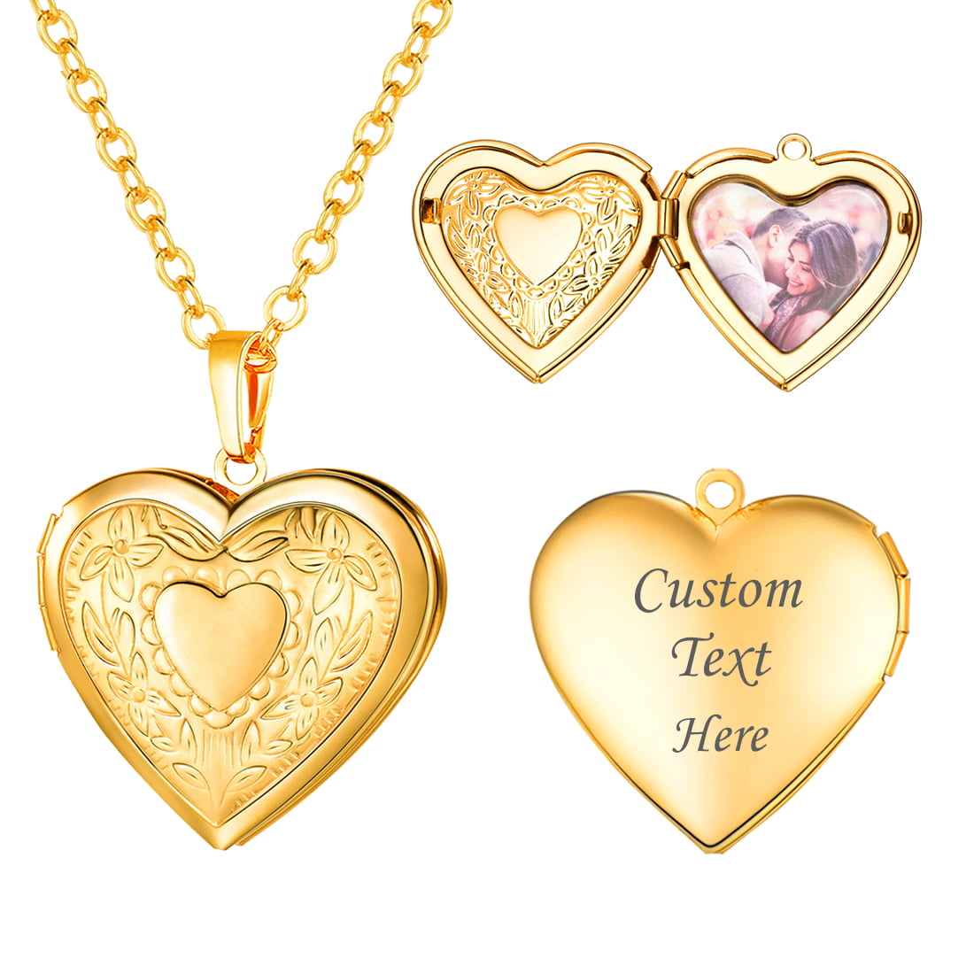 U7 Jewelry Custom Heart Locket Necklace For Women