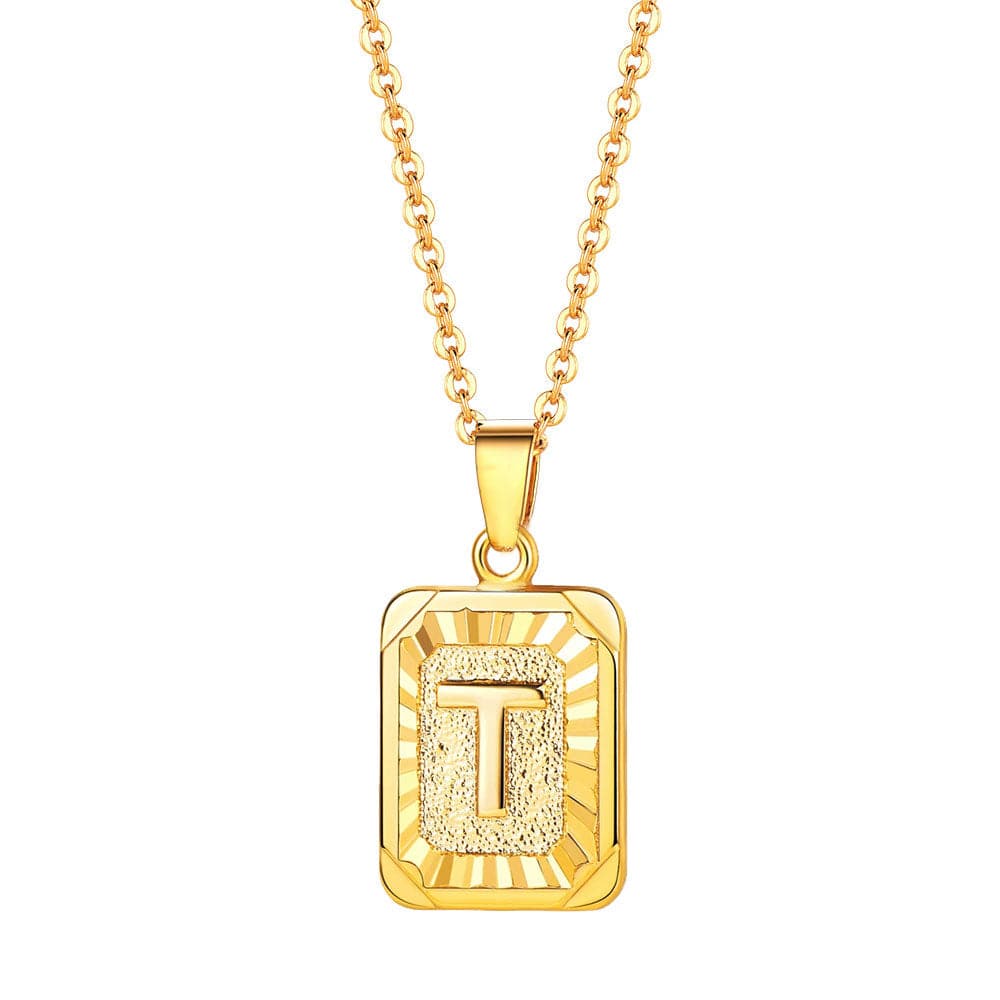 U7 Jewelry Square Initial Necklace A-Z Letter Necklace Men Women 